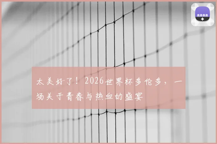 太美好了!2026世界杯多伦多,一场关于青春与热血的盛宴